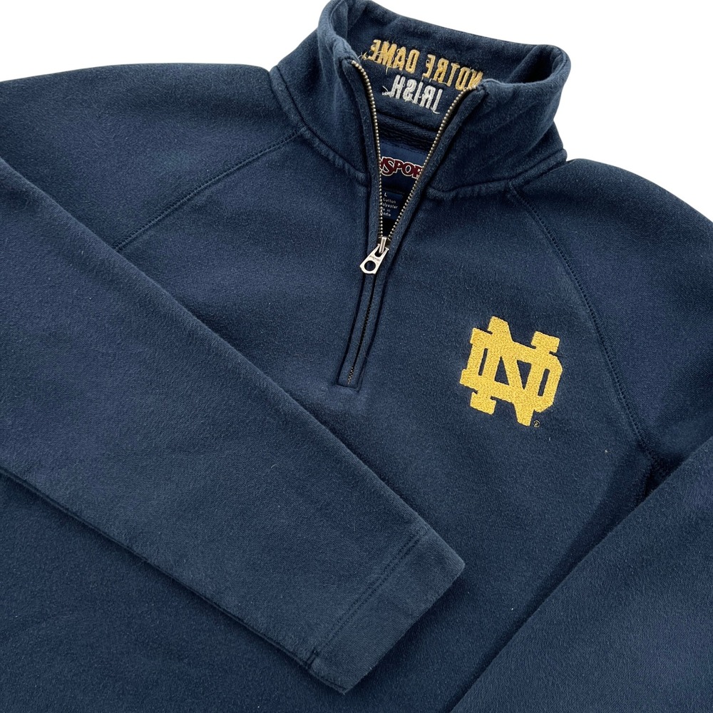 VTG 90s Jansport Notre Dame Irish 1/4 Zip Pullover Women L Navy College Sporty